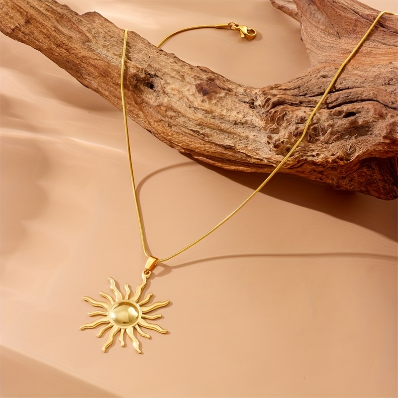 Bohemian Retro Golden Sun Pendant Stainless Steel Necklace
